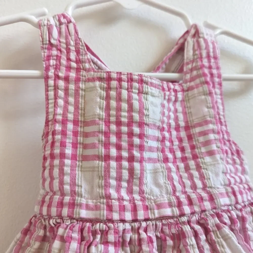 Vtg Baby Gap Pinafore Dress Girls Sz 3-6m Pink Seersucker Plaid Summer 90s